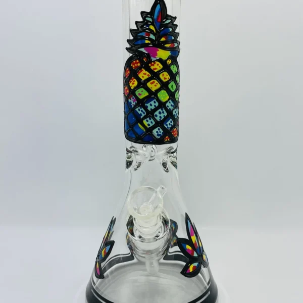 Hand Painted Pineapple Heavy Glass Water Pipe Bong 15”