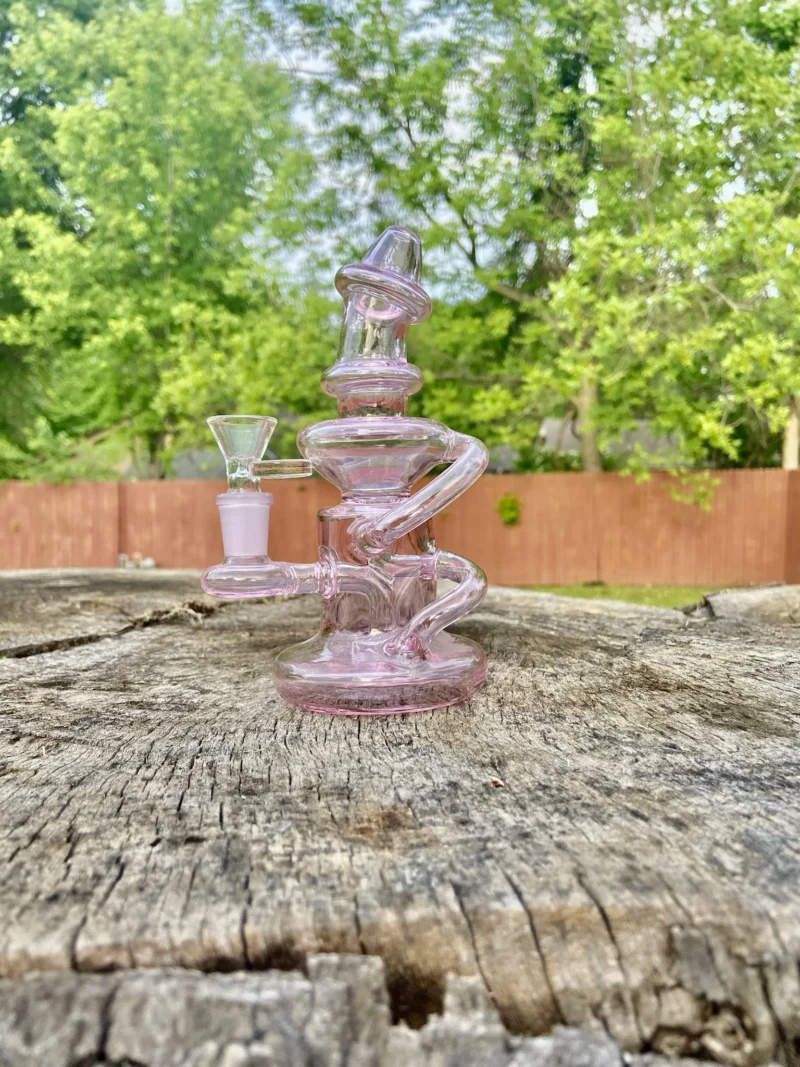 7″ Pink Glass Bong Recycler Water Pipe