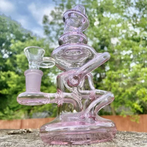 7″ Pink Glass Bong Recycler Water Pipe