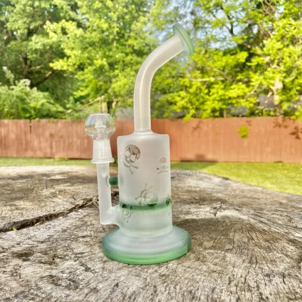 8.5″ Frosty Skull Design Green Glass Bong