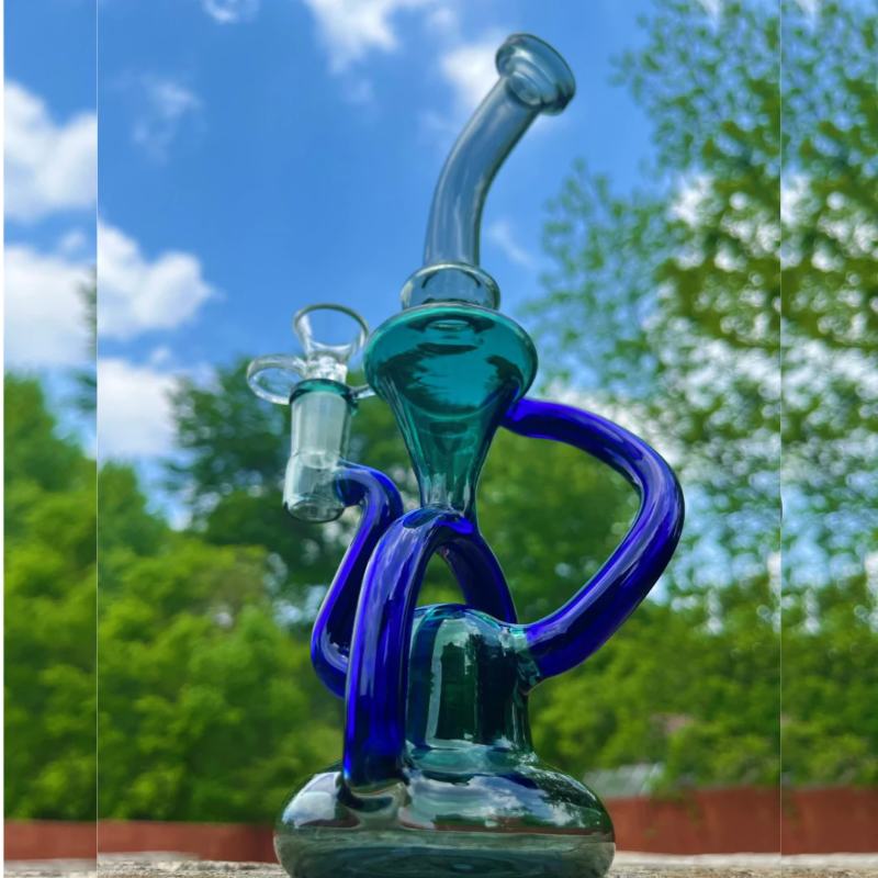 10″ SMOKING GLASS WATER PIPE RECYCLER FULL COLORED DESIGN