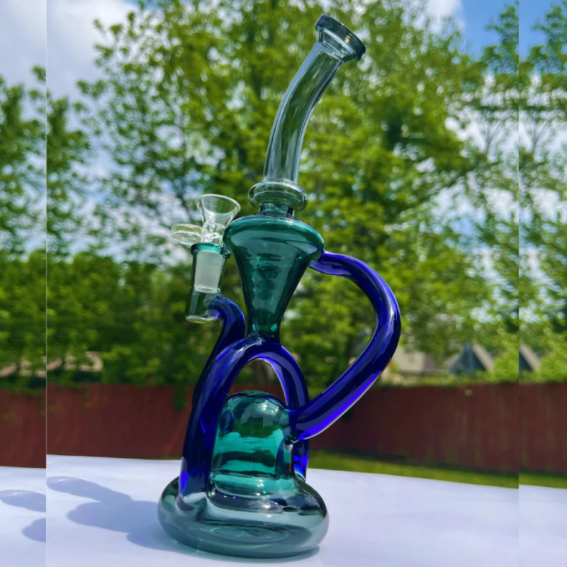 10″ SMOKING GLASS WATER PIPE RECYCLER FULL COLORED DESIGN