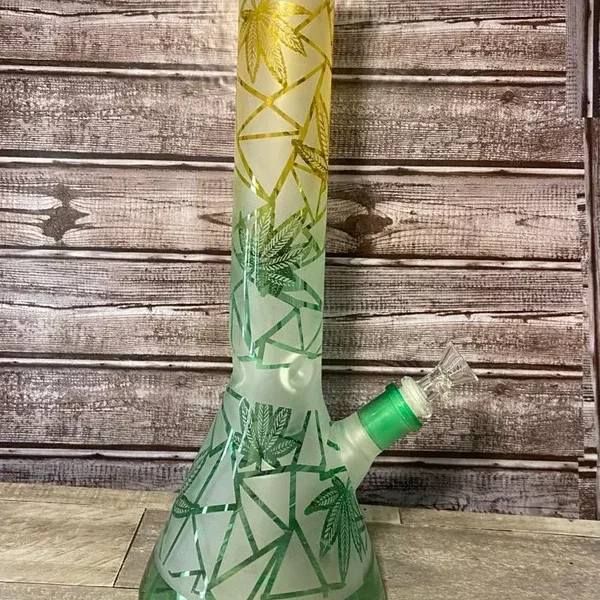 13.78” Frosted Leaf Glass Bong Smoking Hookah Water Pipe