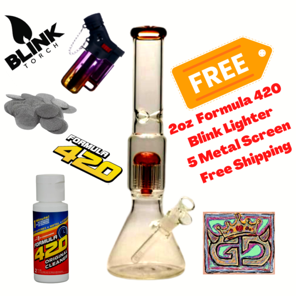 15" Heavy Mushroom Perc Glass Bong Quality Tobacco Smoking Water Pipe Hookah+ Free Blink Lighter+Formula420+Screen