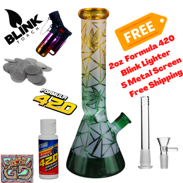 Heavy Glass Bong Smoking Hookah Water Pipe 14" Frosted Leaf