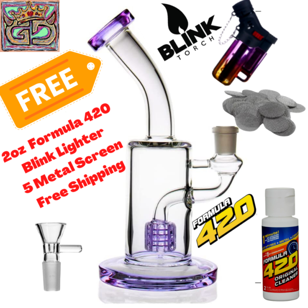 8.26" Thick Hookha Glass Bong Recycle Pink Water Pipes Hookah+ Free Blink Lighter+Formula420+Screen