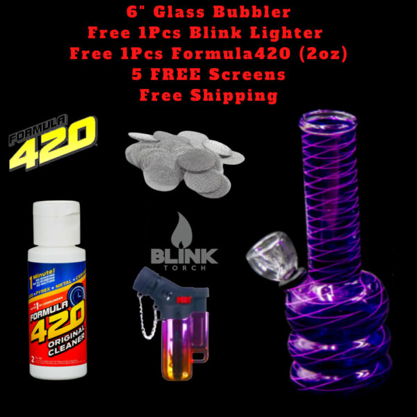 6" Inch Glass Hookah Water Pipe Bong Net Purple with Free Gift